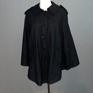 SANDRO STUDIO PARISIAN BLACK WOOL BLEND CAP CAPULET BUTTON FRONT TOPPER  L